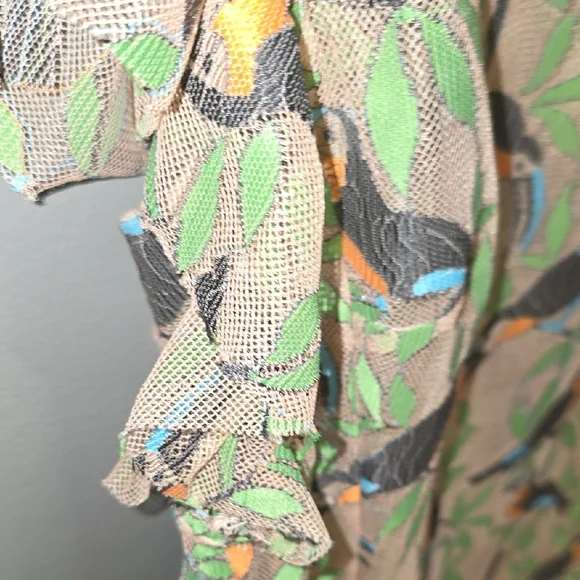 Multicolor Sheer Blouse with Birds & Leaves Print - Picture 4 of 5